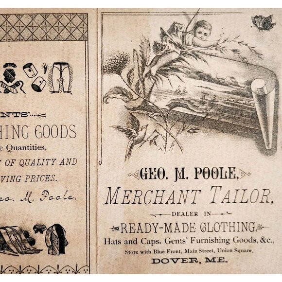 C1870s George Poole Merchant Tailor Victorian Trade Card Dover Maine Fabric E98C - Picture 1 of 2